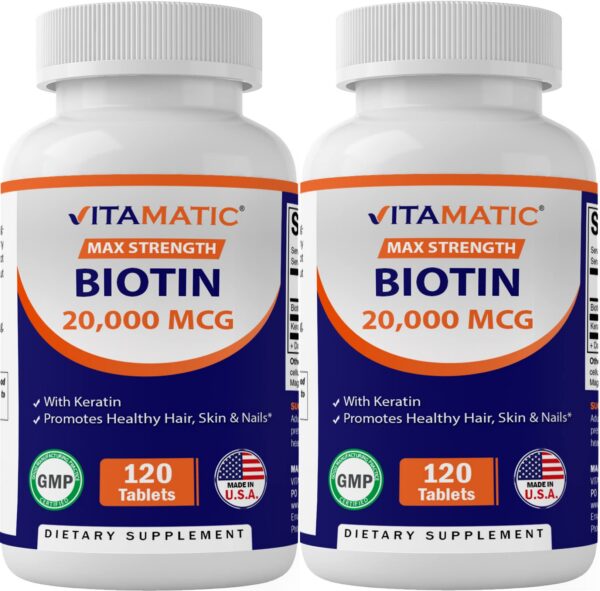 Frasco Vitamatic biotina alta potencia con queratina 240 tabletas