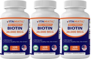 Frasco Vitamatic biotina alta potencia con queratina 360 tabletas
