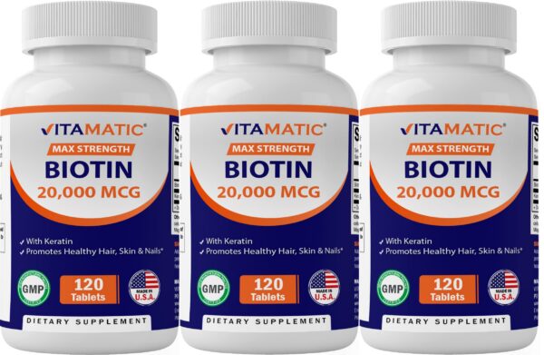 Frasco Vitamatic biotina alta potencia con queratina 360 tabletas