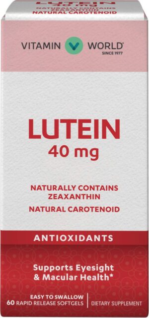 Frasco de Vitamin World Luteína 40 mg cápsulas blandas