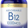 Frasco de vitamina B12 absorbible 1000mcg Carlyle con 400 softgels