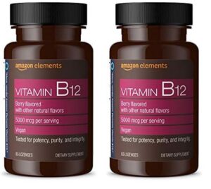 Frasco Amazon Elements vitamina B12 5000mcg 65 pastillas masticables