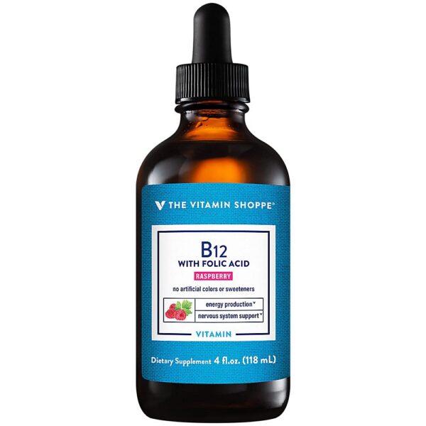 Frasco vitamina B12 líquida The Vitamin Shoppe sabor frambuesa 4 fl oz