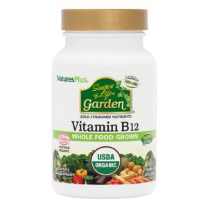 Frasco Vitamina B12 orgánica Natures Plus 60 cápsulas veganas