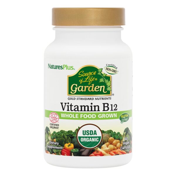 Version 1.0.0 Frasco Vitamina B12 orgánica Natures Plus 60 cápsulas veganas