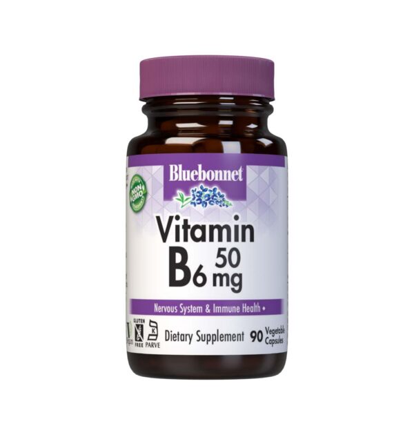 Frasco vitamina B6 50mg Bluebonnet 90 cápsulas vegetales