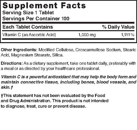 Frasco vitamina C Nature's Blend 100 tabletas
