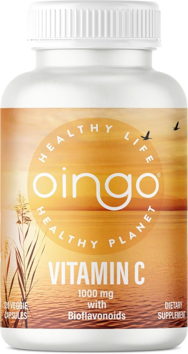 Frasco blanco de vitamina C Oingo 1000mg con bioflavonoides