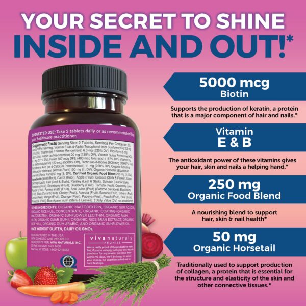 Version 1.0.0 Frasco de vitamina para cabello y uñas con biotina Viva Naturals