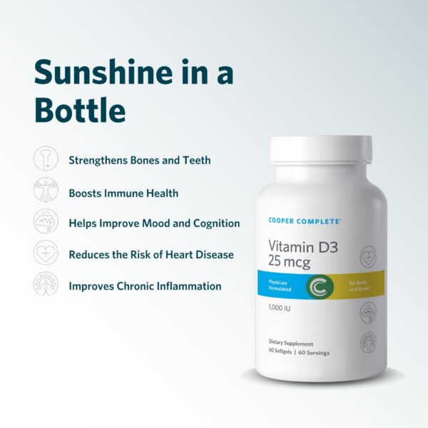 Frasco vitamina d3 1000 iu Cooper Complete 60 cápsulas blandas