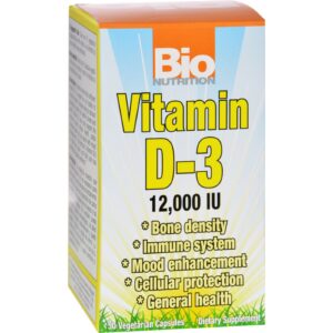 Frasco de vitamina D3 Bio Nutrition 12000 UI 50 cápsulas vegetales