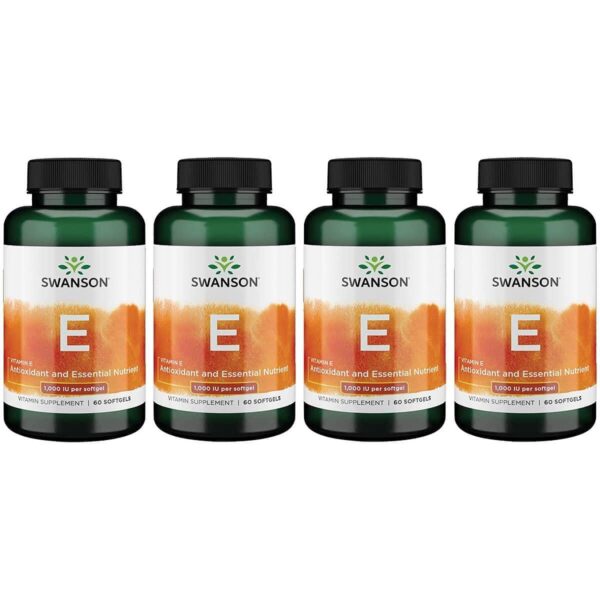 Frasco de vitamina E Swanson 1000 UI 450 mg 60 cápsulas blandas