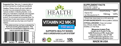 Frasco vitamina K2 MK7 150mcg cápsulas Health As It Ought To Be