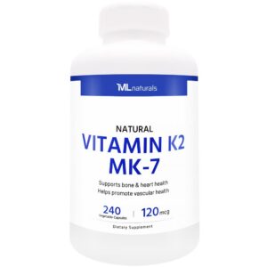 Frasco de vitamina K2 MK-7 natural ML Naturals 240 cápsulas vegetales