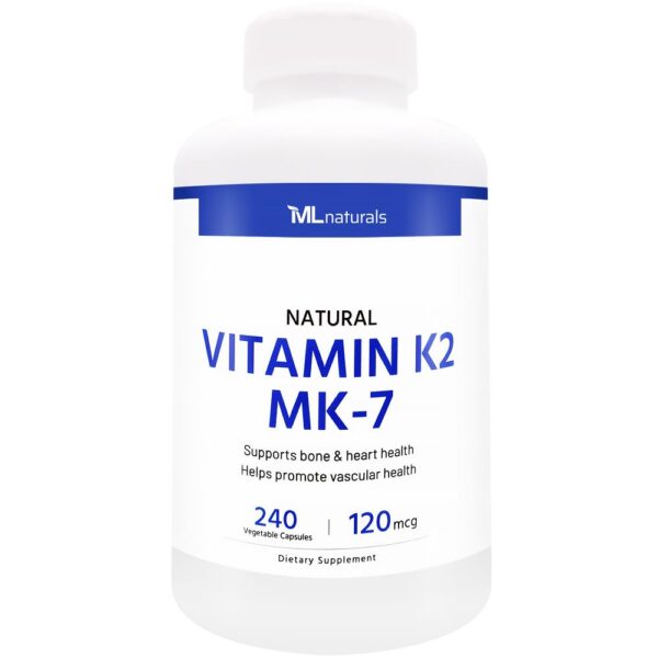 Frasco de vitamina K2 MK-7 natural ML Naturals 240 cápsulas vegetales