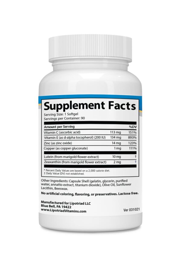 Version 1.0.0 Frasco de Vitamina para los Ojos Lipotriad mostrando etiqueta