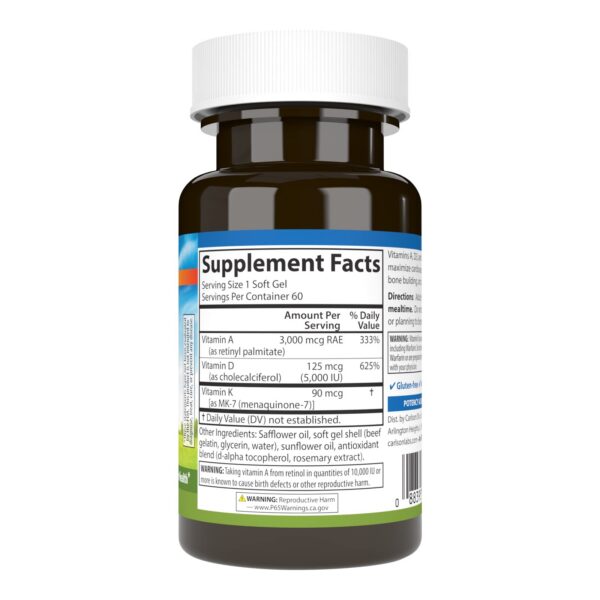 Frasco de vitaminas Carlson para salud ósea y calcio