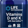 Frasco vitaminas D y K con yodo marino Life Extension 90 cápsulas