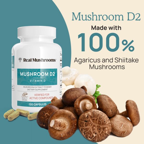 Frasco vitaminas D2 veganas con setas Shiitake y Agaricus