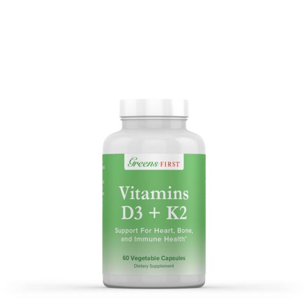 Frasco vitaminas Greens First D3 y K2 60 cápsulas vegetales