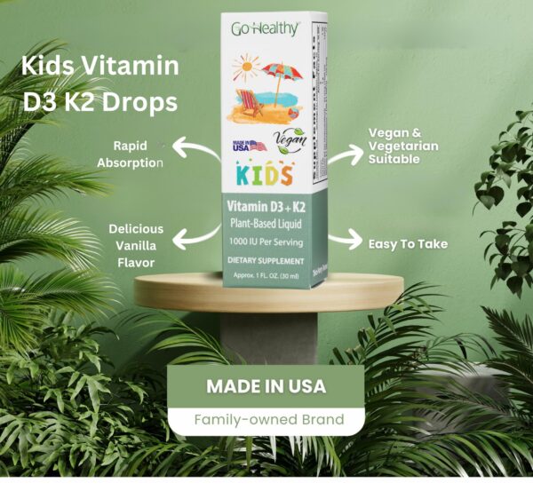 Frasco vitaminas líquidas veganas D3 K2 para niños Go Healthy