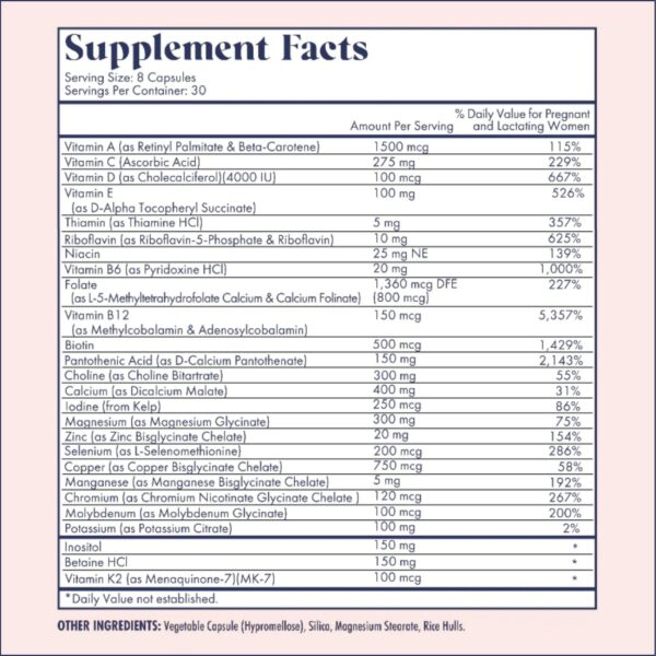 Frasco vitaminas prenatales FullWell 300 cápsulas