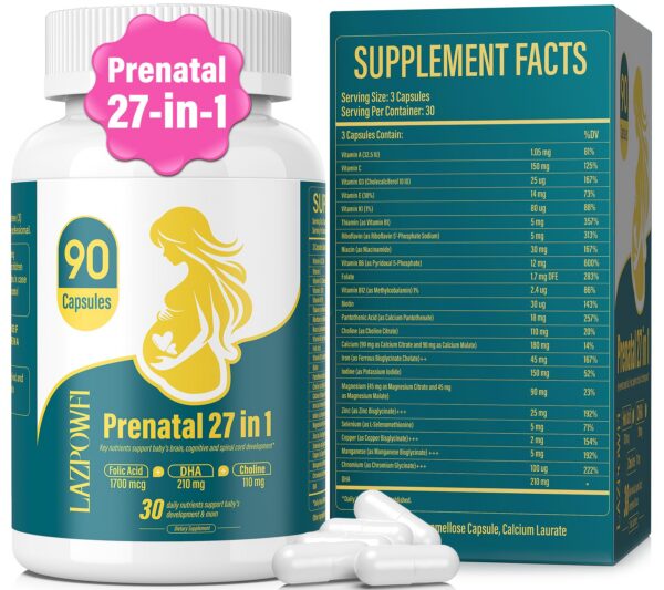 Frasco vitaminas prenatales Lazpowfi 90 cápsulas