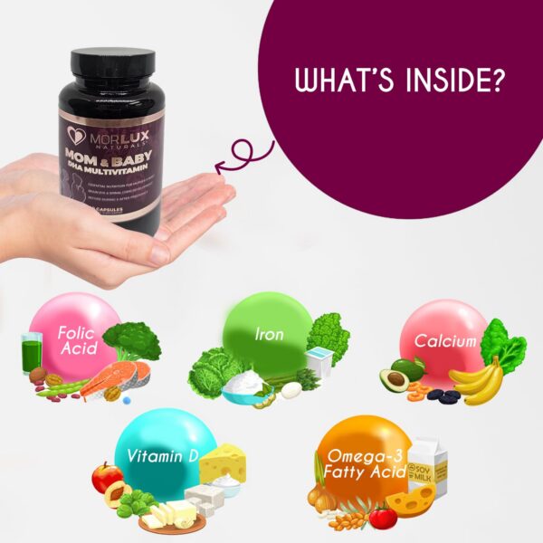 Frasco vitaminas prenatales Morlux Naturals con minerales y DHA