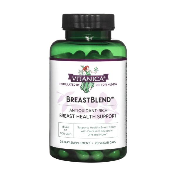 Frasco de Vitanica BreastBlend para cuidado de senos, 90 cápsulas
