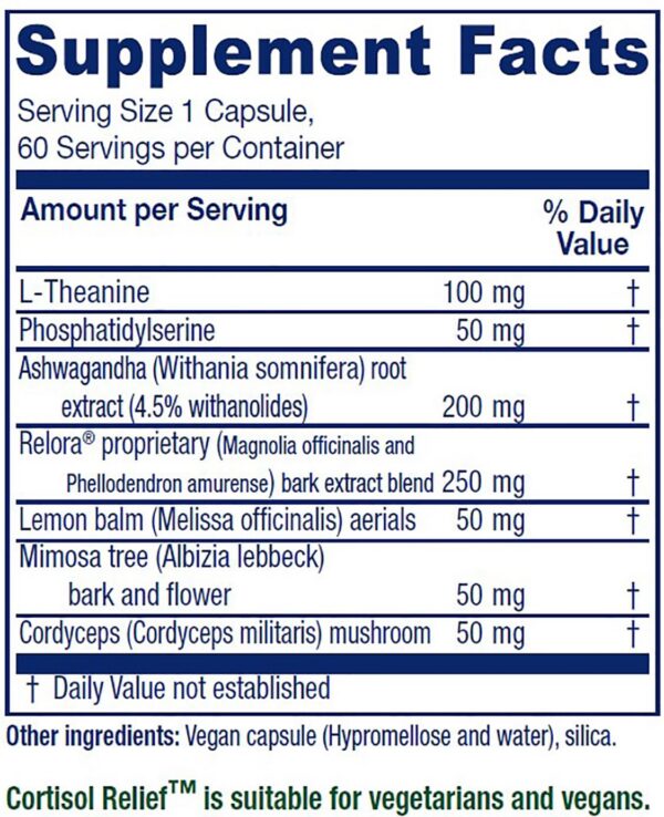 Frasco Vitanica Cortisol Relief 60 cápsulas veganas