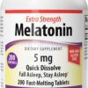Frasco Webber Naturals melatonina extra fuerte 5mg 200 tabletas