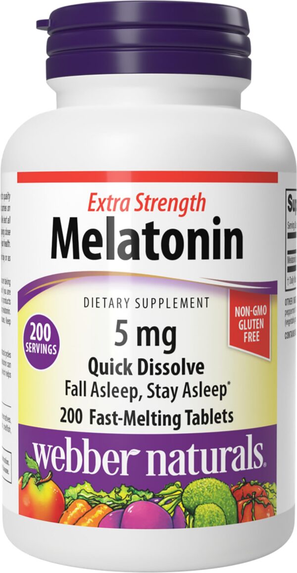 Frasco Webber Naturals melatonina extra fuerte 5mg 200 tabletas