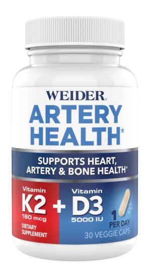 Frasco Weider Artery Health cápsulas vitamina k2 y d3