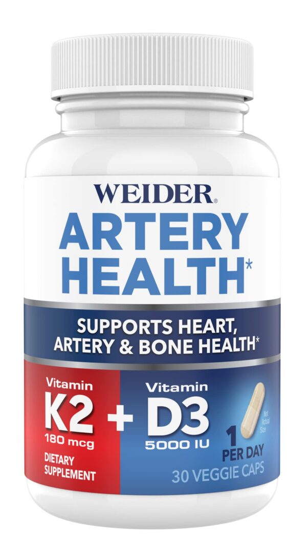 Frasco Weider Artery Health cápsulas vitamina k2 y d3