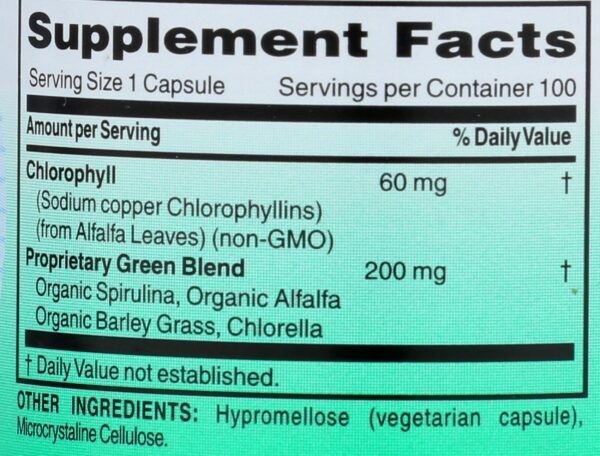 Version 1.0.0 Frasco World Organic con etiqueta de clorofila 100 mg