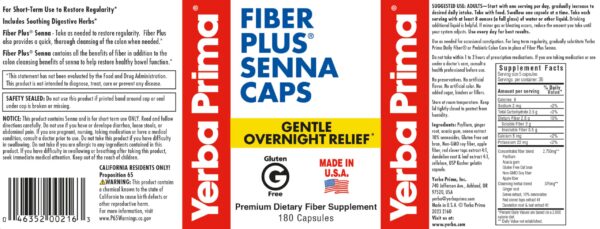 Frasco Yerba Prima Fiber Plus Senna USA medicamento natural