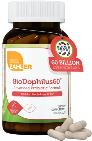 Frasco Zahler Biodophilus probióticos 60 mil millones salud digestiva