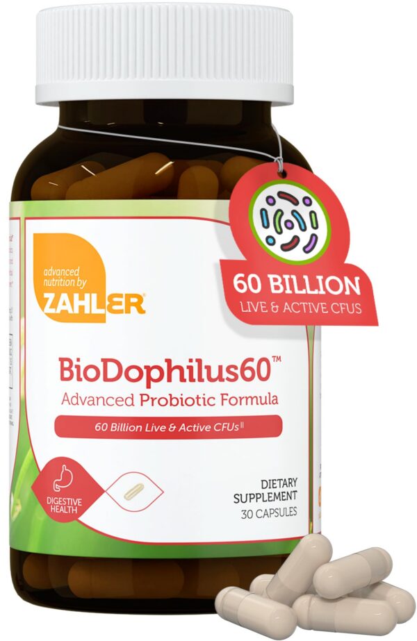 Version 1.0.0 Frasco Zahler Biodophilus probióticos 60 mil millones salud digestiva