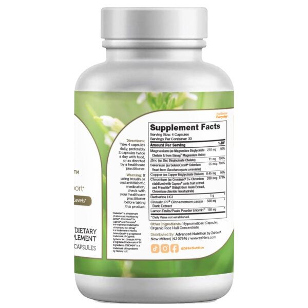 Frasco Zahler Diabetter cápsulas efectivas para glucosa