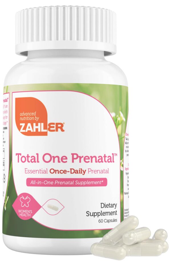 Frasco Zahler Total One vitaminas prenatales para mujeres 60 tabletas