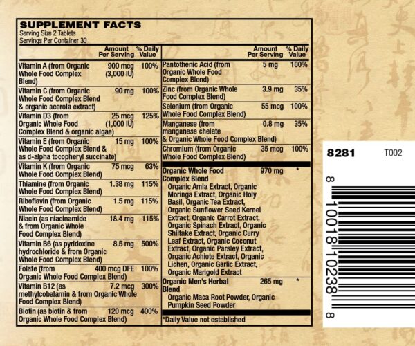 Frasco Zen Organic suplemento multivitamínico para hombres 120 caps