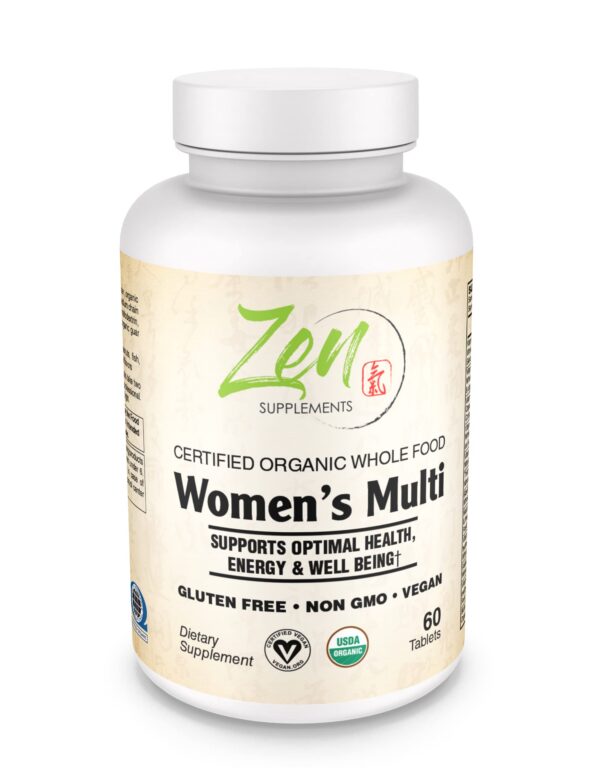 Frasco Zen Supplements multivitamínico orgánico para mujeres 120 tabletas