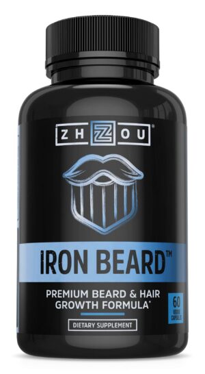 Frasco Zhou Iron Beard suplemento crecimiento barba 60 cápsulas