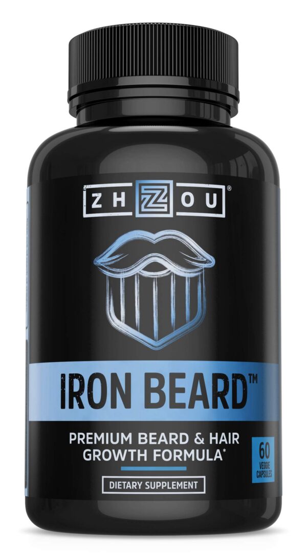 Version 1.0.0 Frasco Zhou Iron Beard suplemento crecimiento barba 60 cápsulas