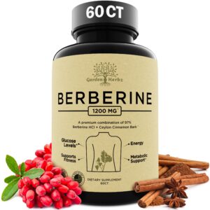 Frasco Garden of Herbz Berberina 1200 mg con canela 60 cápsulas