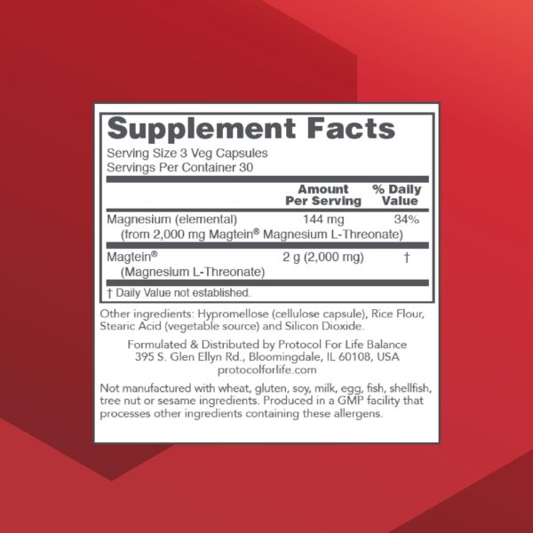 Frascos de 90 cápsulas veganas de magnesio L-treonato Protocol
