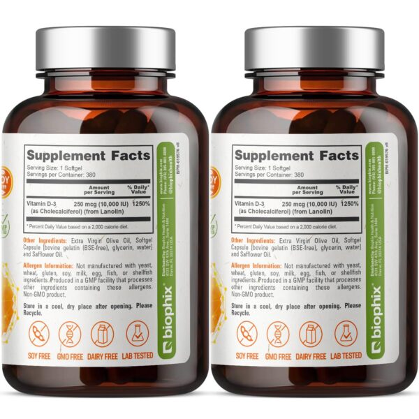 Frascos biophix vitamina D-3 en aceite de oliva extra virgen