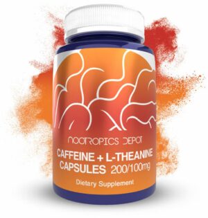 Frasco de cápsulas Nootropics Depot cafeína y L-teanina 60 unidades