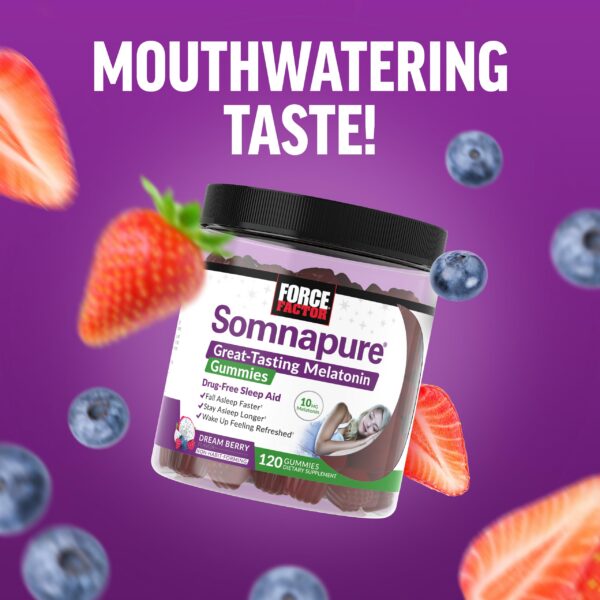 Frascos de Gomitas Somnapure Force Factor con melatonina para dormir