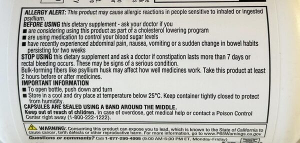 Frascos Member's Mark fibra psyllium 400 cápsulas